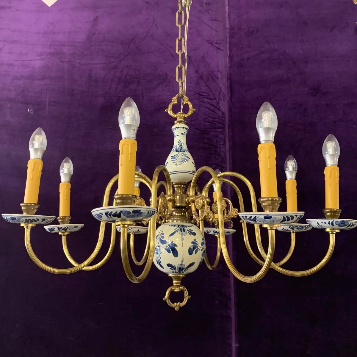 Delft Porcelain Chandelier With Hand Painted Detail - Sold 1