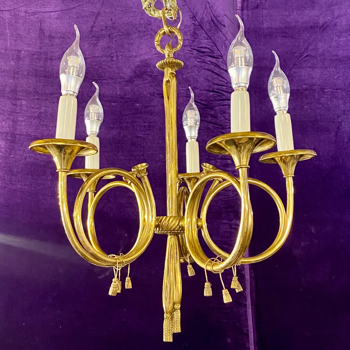 Unusual Brass French Horn Chandelier - Sold 1