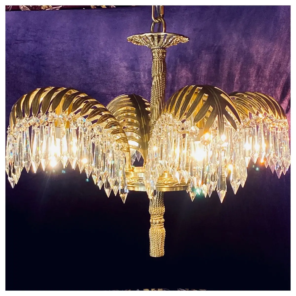 Brass And Crystal Palm Tree Chandelier (Medium) - Sold 1