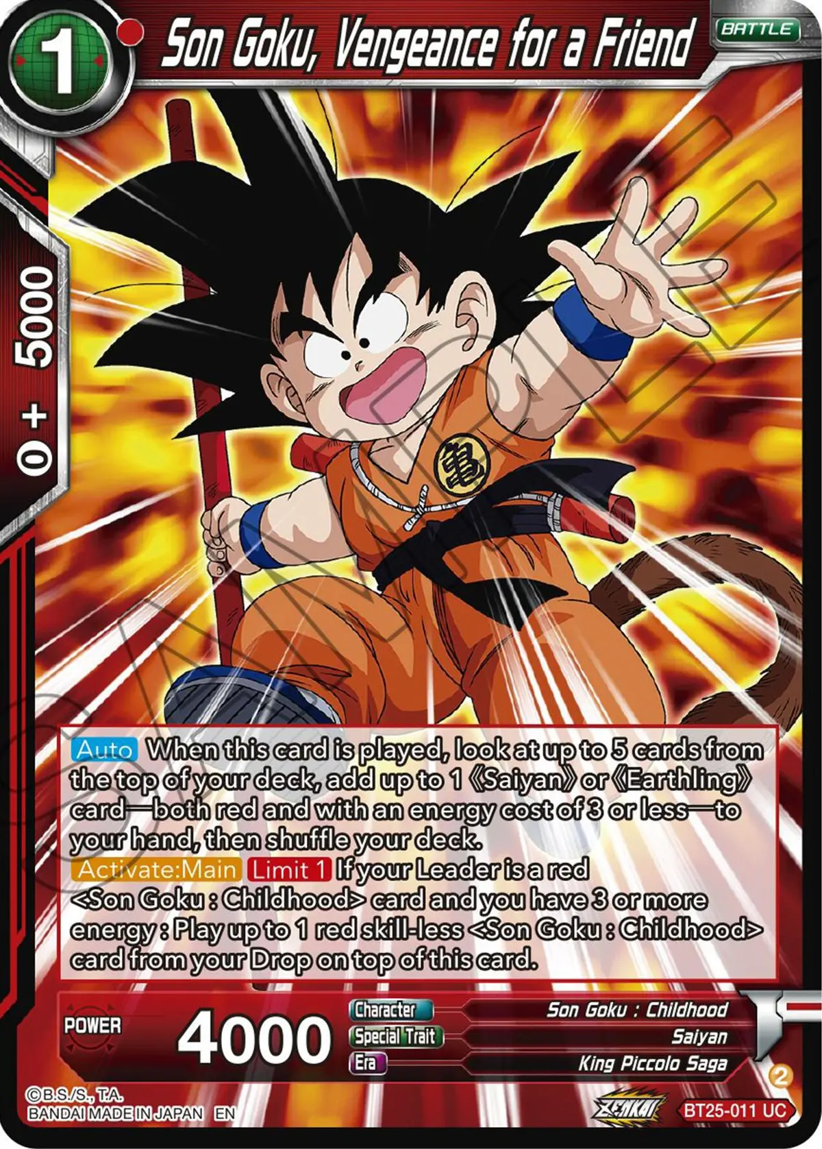 Son Goku, Vengeance For A Friend (Bt25-011) [Legend Of The Dragon Balls] 1