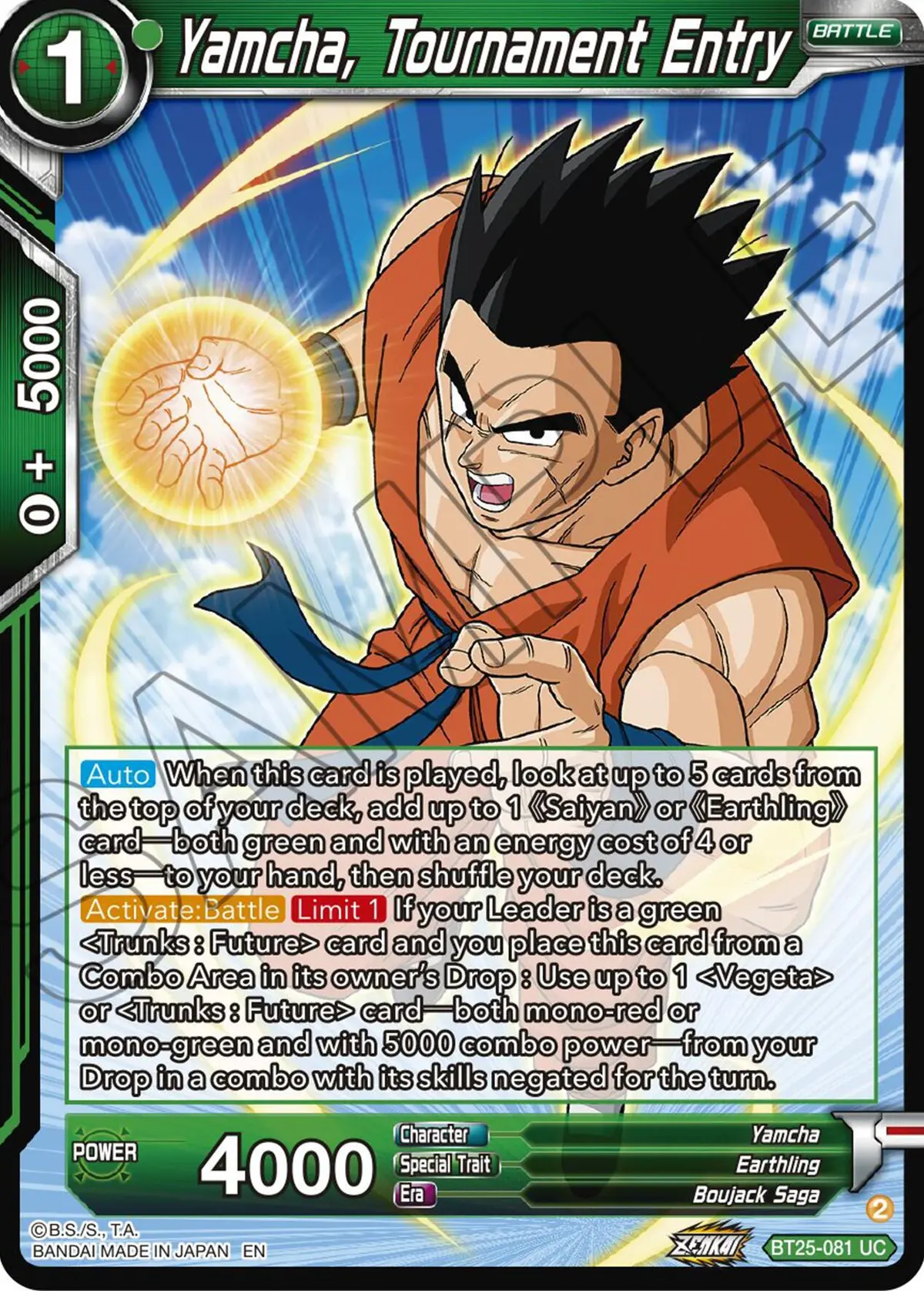 Yamcha, Tournament Entry (Bt25-081) [Legend Of The Dragon Balls] 1