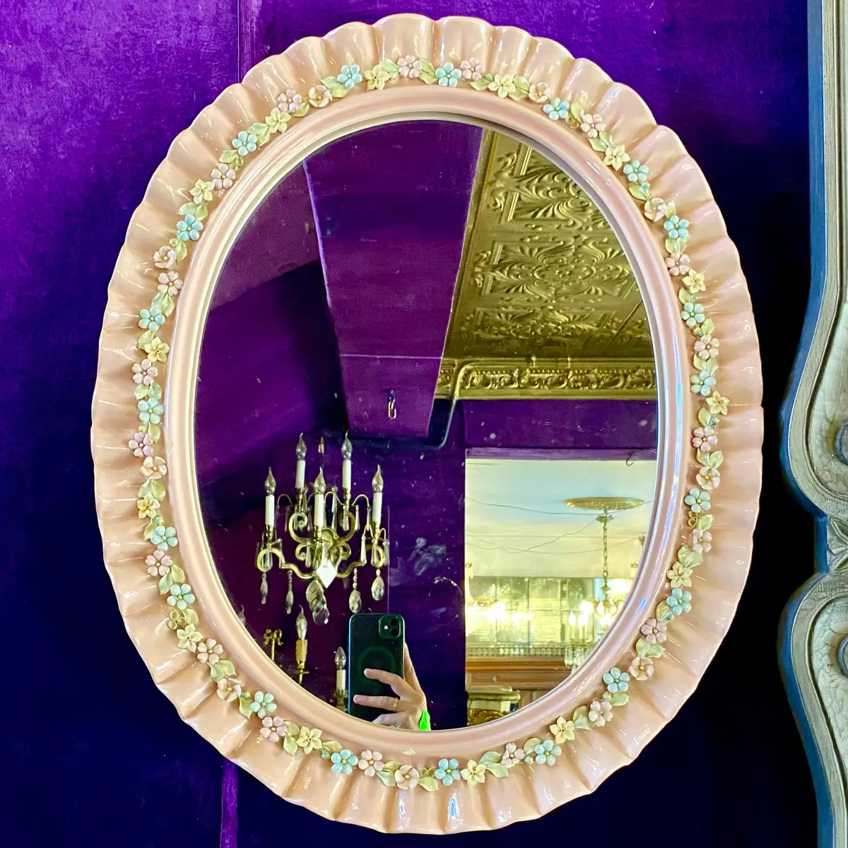 Pretty Porcelain Oval Mirror With Delicate Flowers - Sold 1