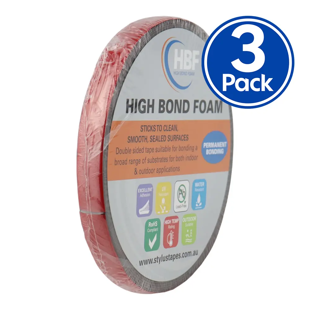 Stylus Hbf Vhb Double Sided Foam Tape 12Mm X 5M X 3 Pack Black Permanent Bonding 1