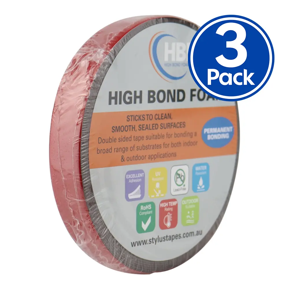 Stylus Hbf Vhb Double Sided Foam Tape 18Mm X 5M X 3 Pack Black Permanent Bonding 1