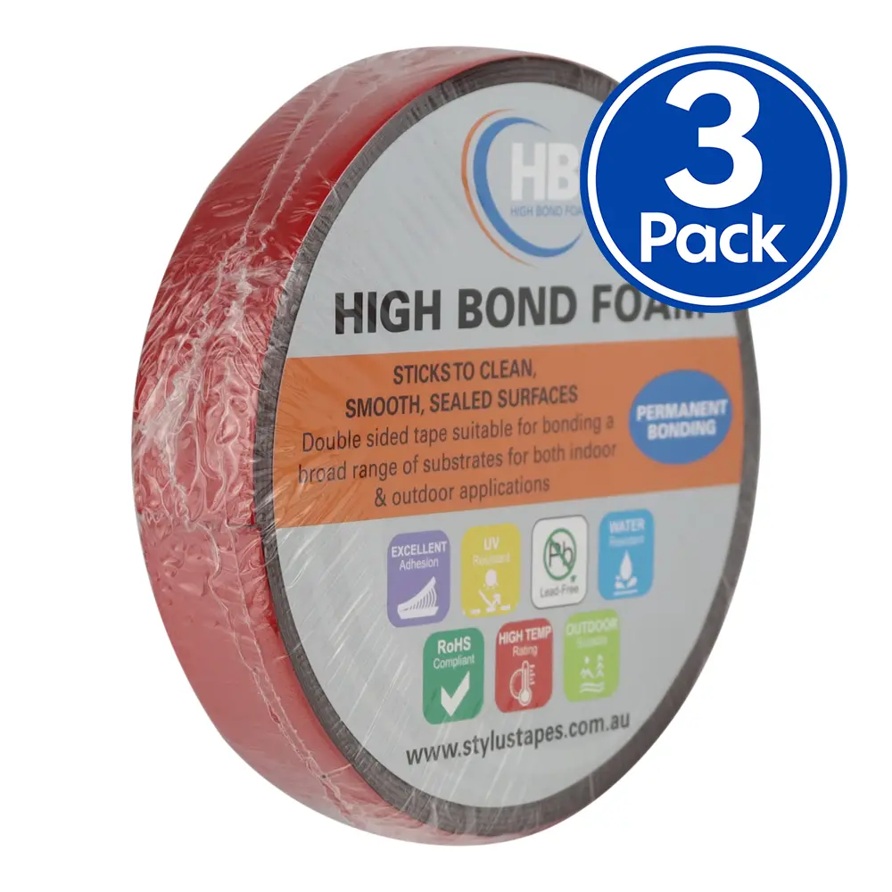Stylus Hbf Vhb Double Sided Foam Tape 24Mm X 5M X 3 Pack Black Permanant Bonding 1