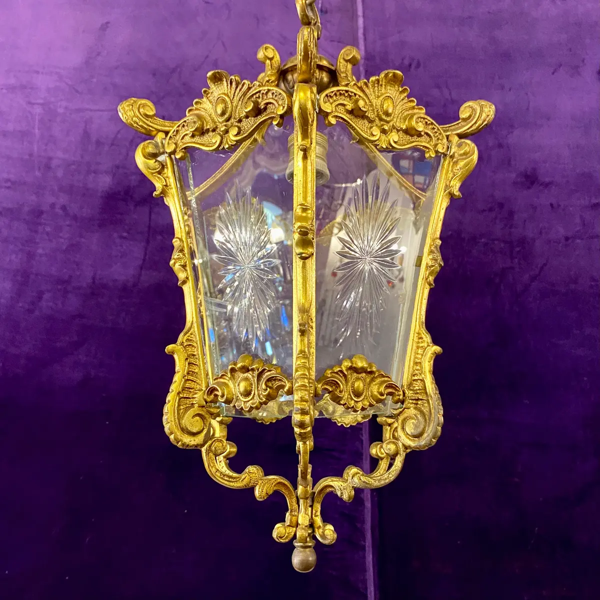 Polished Brass Lantern With Etched Star Burst Glass - Sold 1