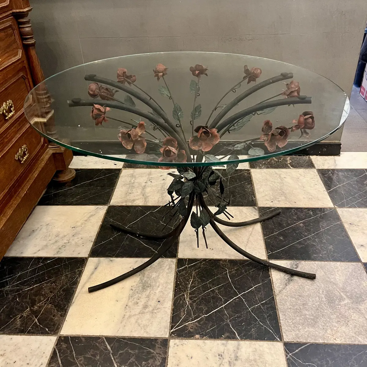 Beautiful And Unique Wrought Iron Bouquet Table With Glass Top - Sold 1
