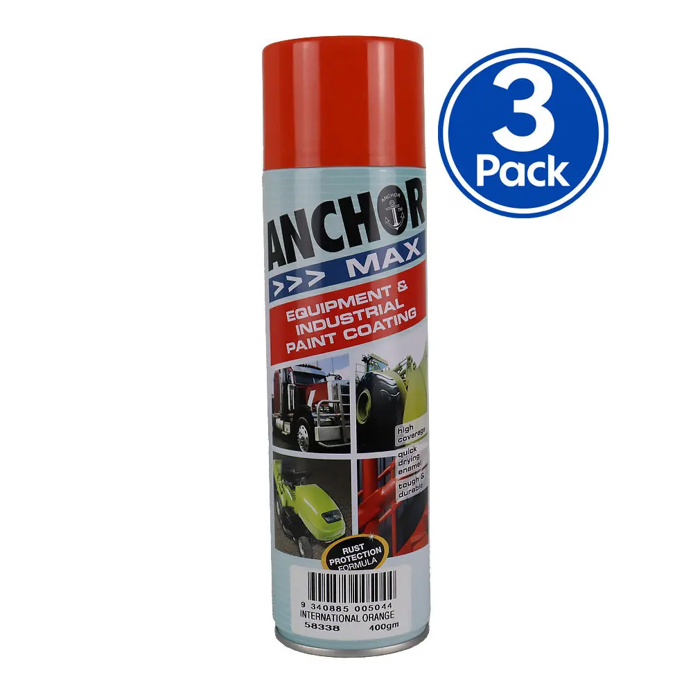 Anchor Max International Orange 400Gm Industrial Spray Paint High Coverage X3 1