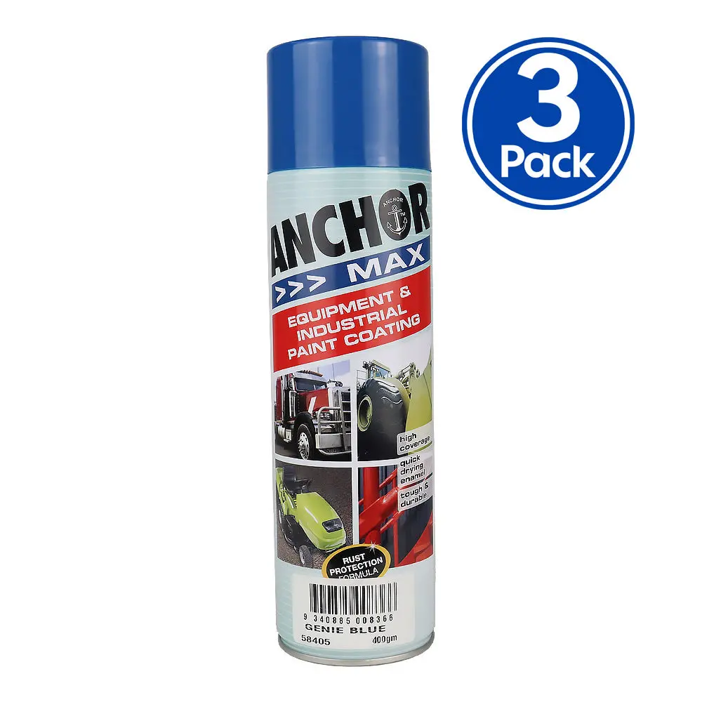 Anchor Max Genie Blue 400Gm Industrial Spray Paint High Coverage X3 1