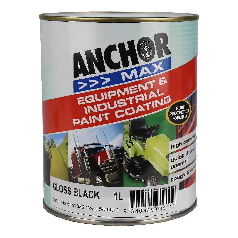 Anchor Max Gloss Black 1L Industrial Enamel Paint High Durability 1