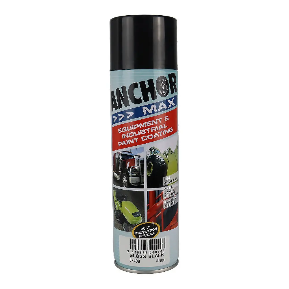 Anchor Max Gloss Black 400Gm Industrial Spray Paint High Coverage 1