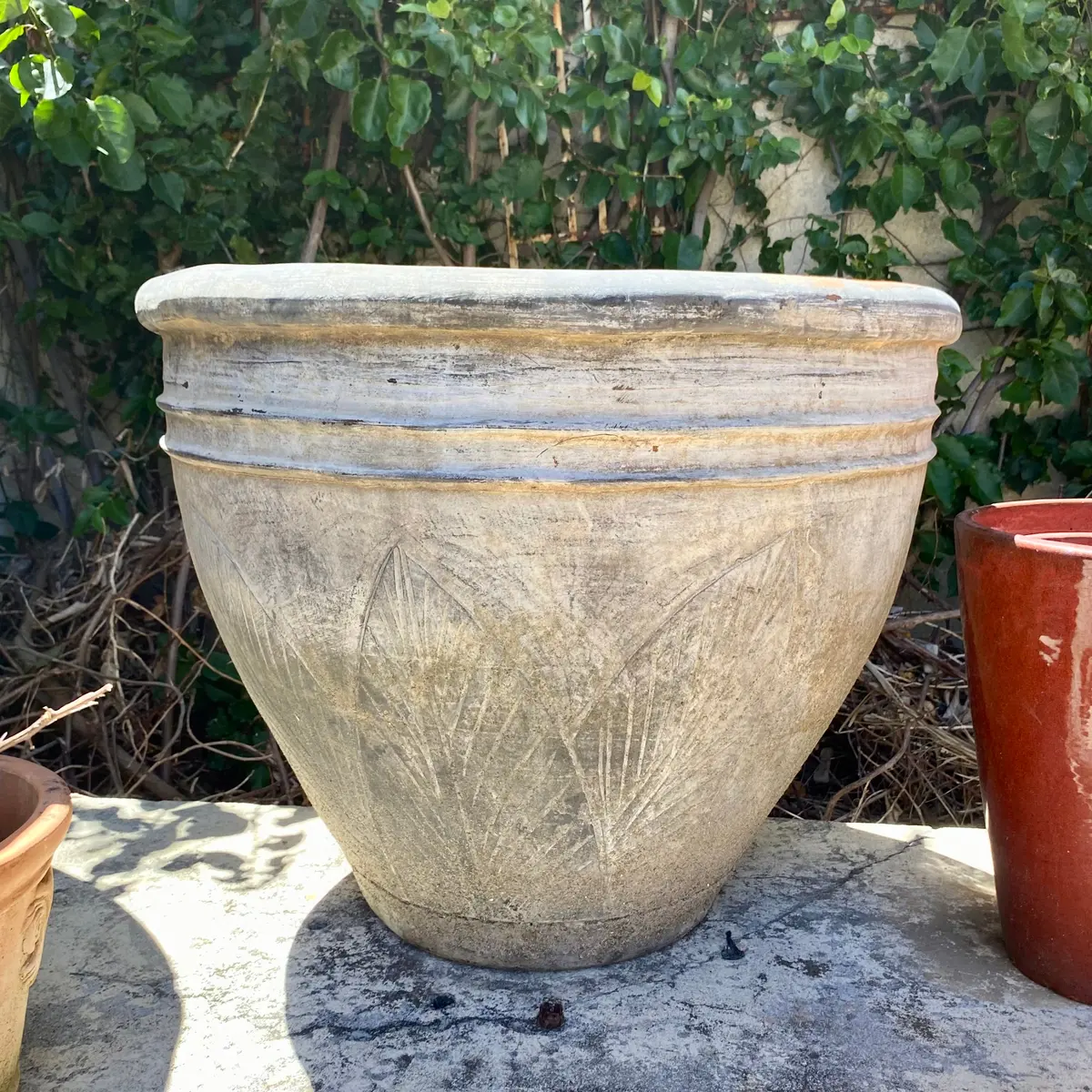 Terracotta Pot With Leaf Detail - Sold 1