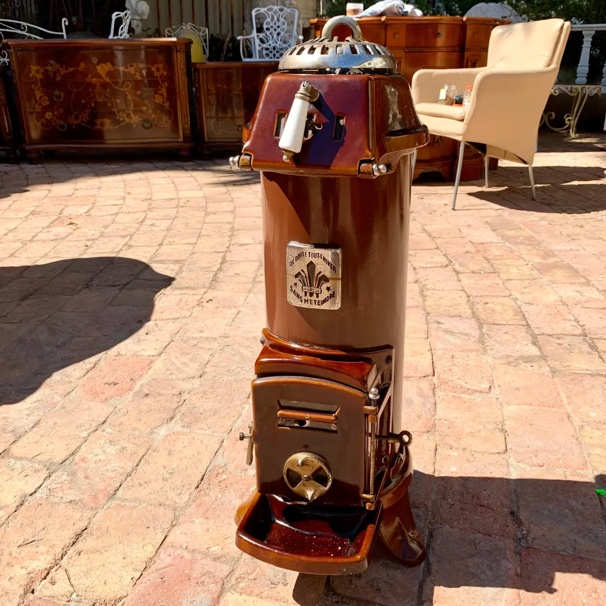 Vintage Burgundy Enamel Stove 1