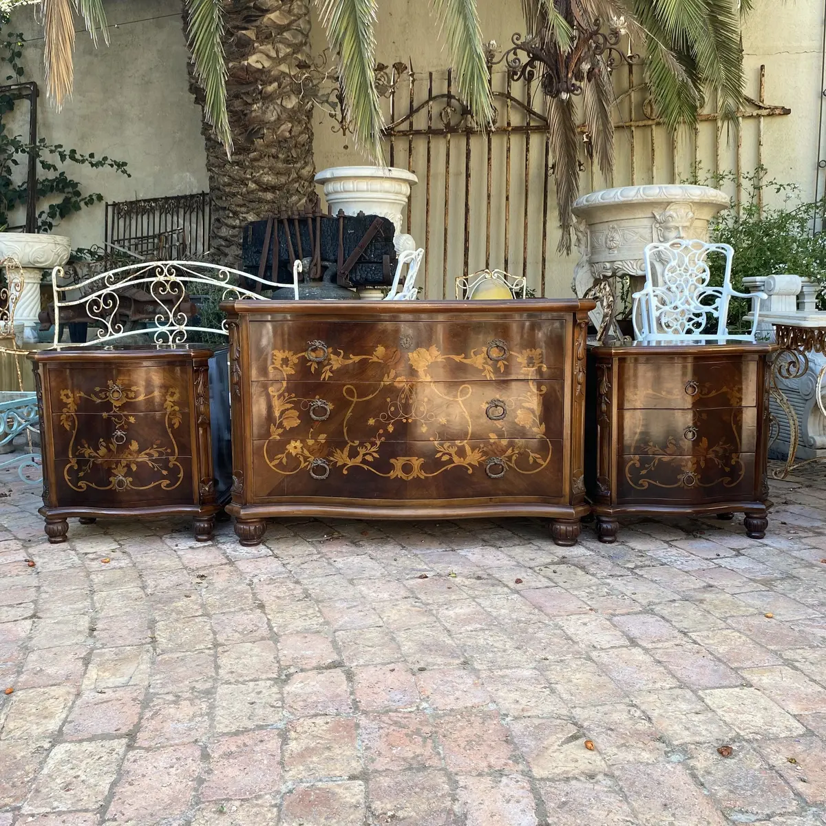 Beautiful Italian Inlay Commode And Pedestals - Sold 1