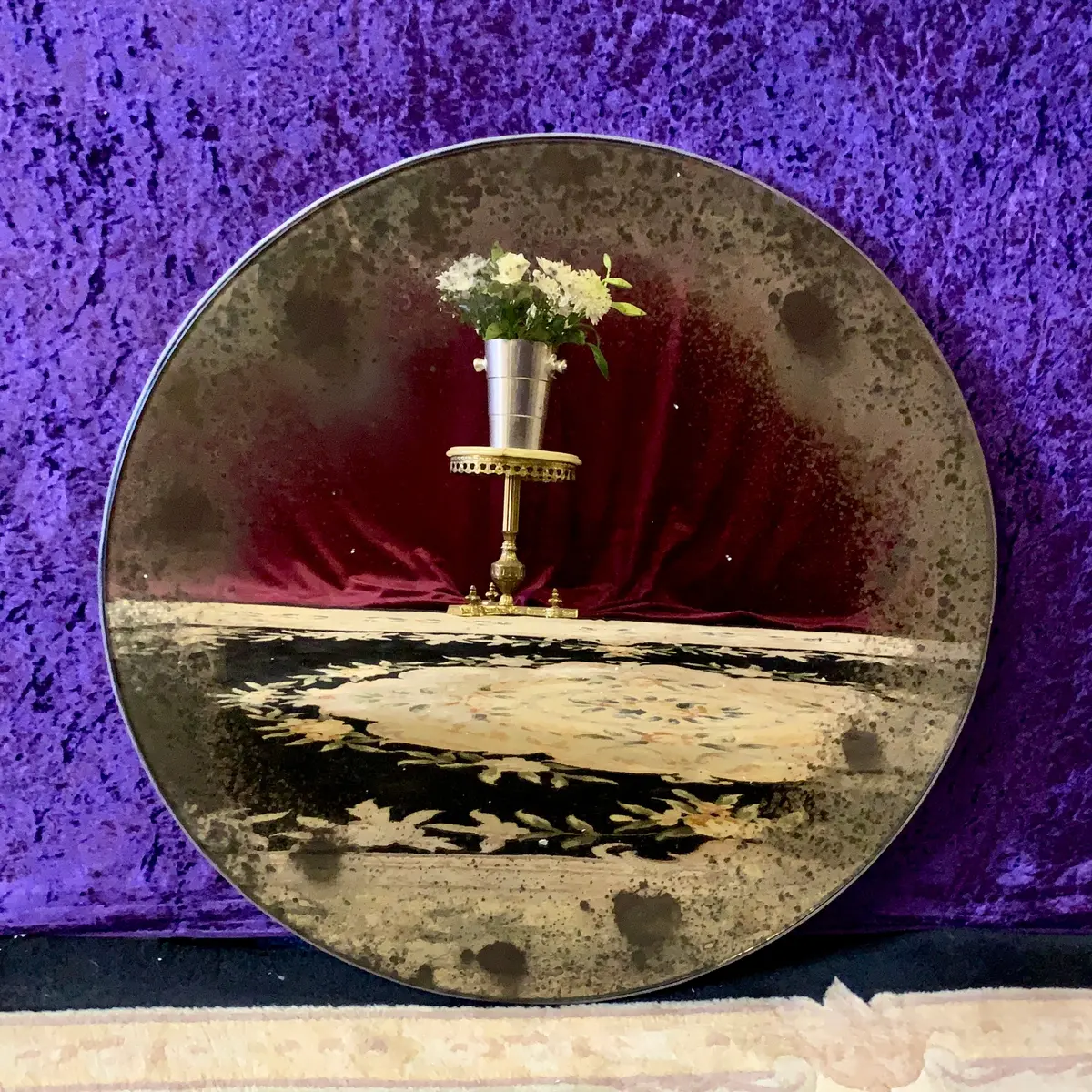 Mottled Round Mirror With Steel Frame 1