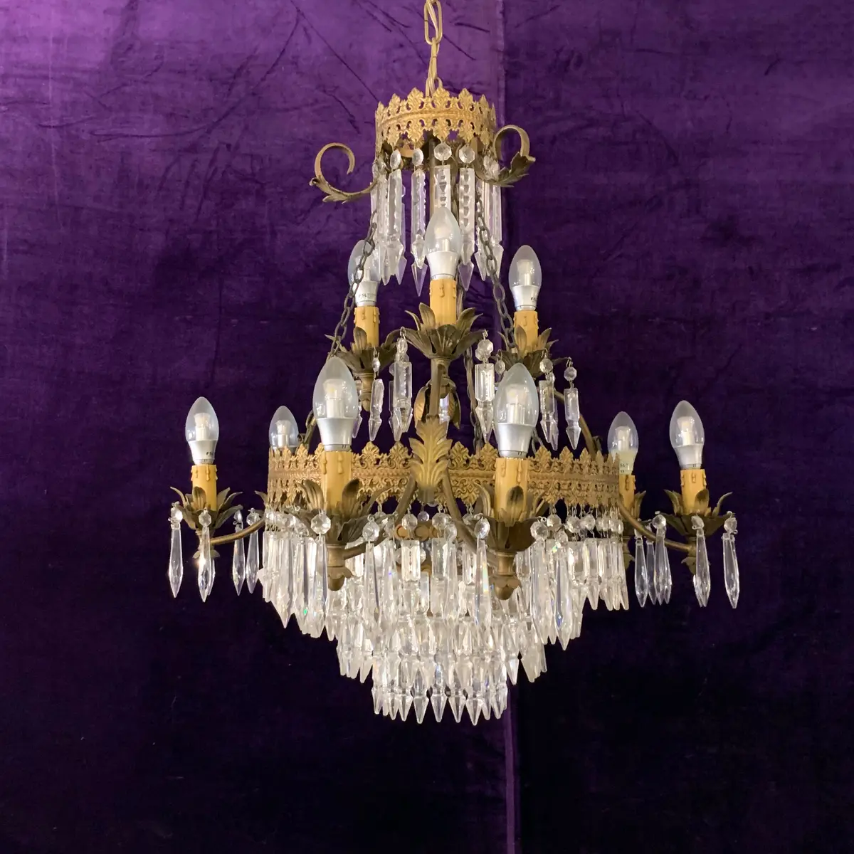 Antique Neoclassical Chandelier With Arrowhead Crystals- Sold 1