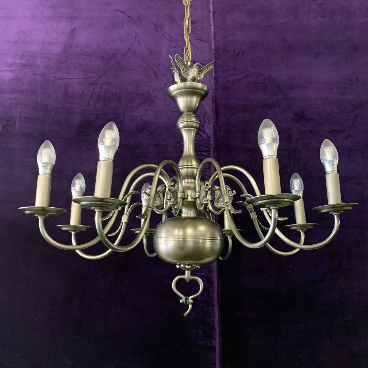 Antique Nickel Flemish Chandelier With Squirrel & Bird Detail - Sold 1