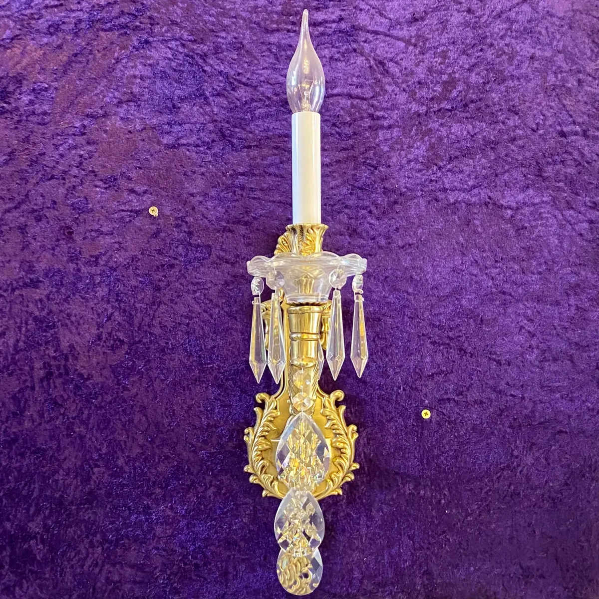 Elegant Single Brass Sconce With Crystal Drops - Sold 1