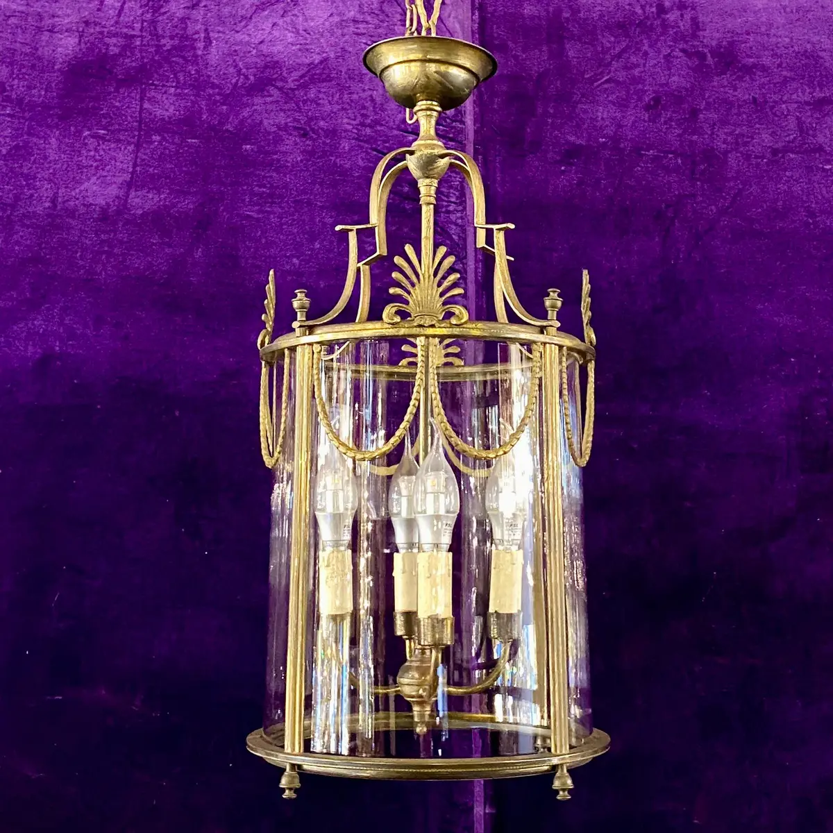 Antique Brass Lantern With Curved Glass - Sold 1