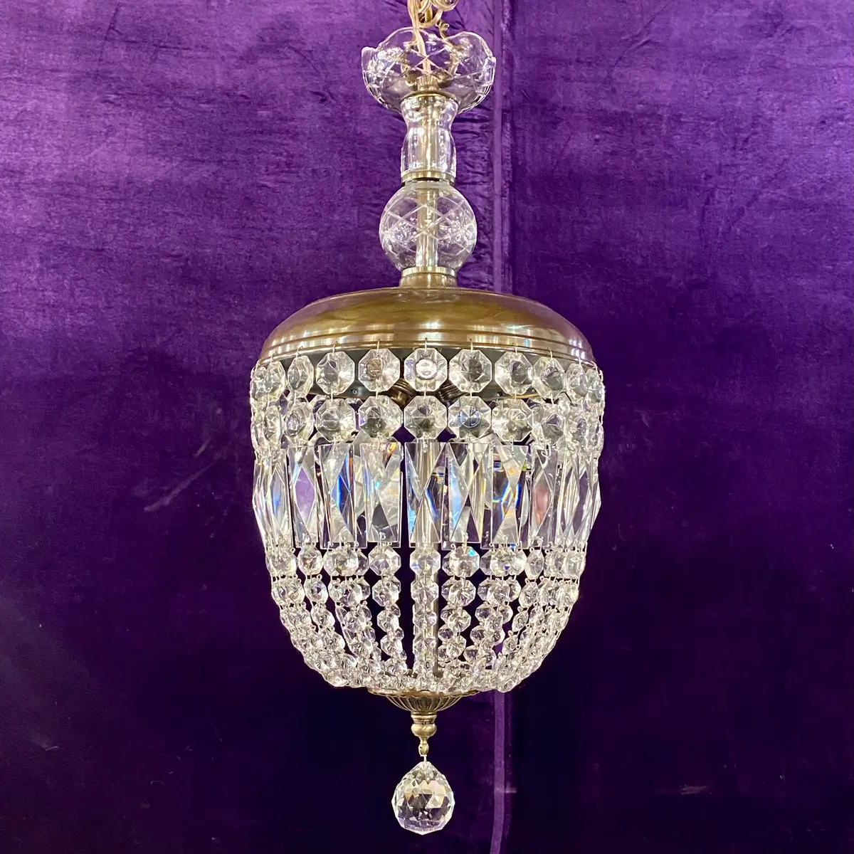 Delos Aged Brass & Crystal Basket Chandelier - Sold 1
