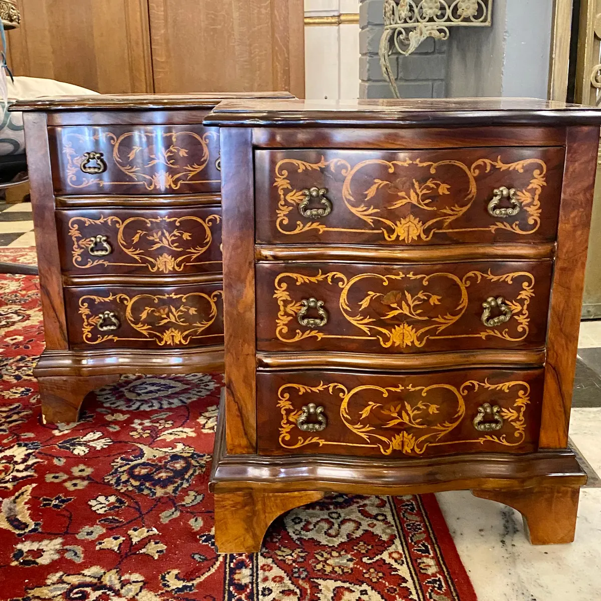 Pair Inlaid Polished Mahogany Bedside Tables - Sold 1