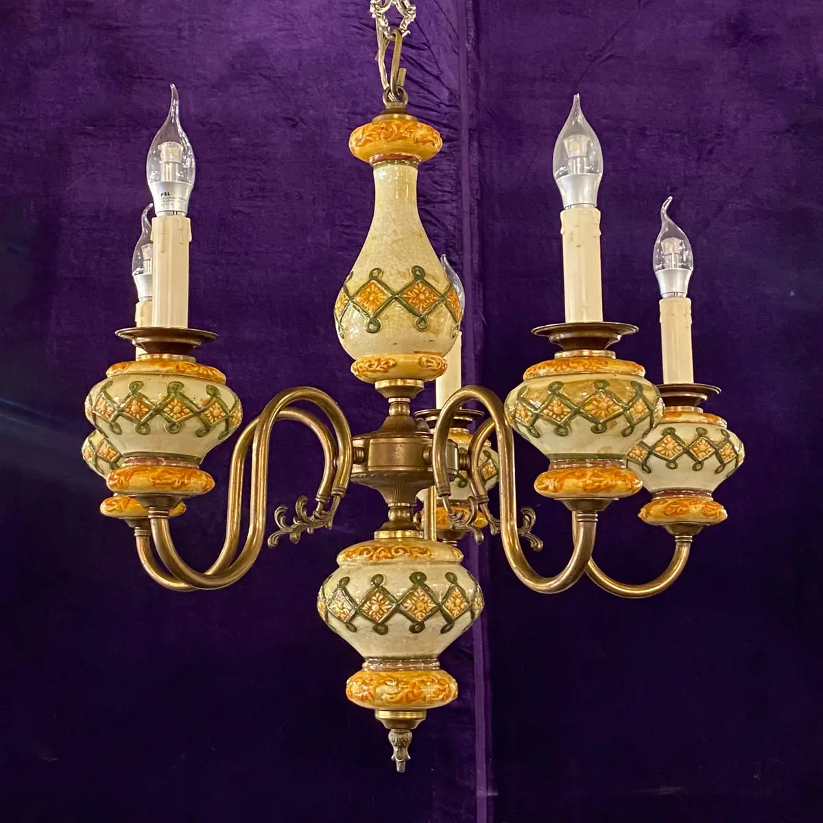 Vintage Ceramic Hand Painted Chandelier - Sold 1