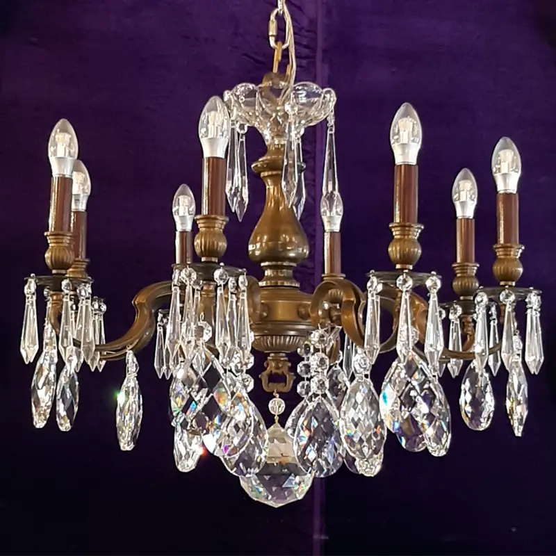 Heavy Aged Brass Chandelier With Crystals - Sold 1
