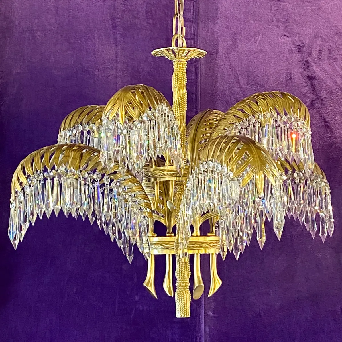Brass And Crystal Palm Tree Chandelier (Large) - Sold 1