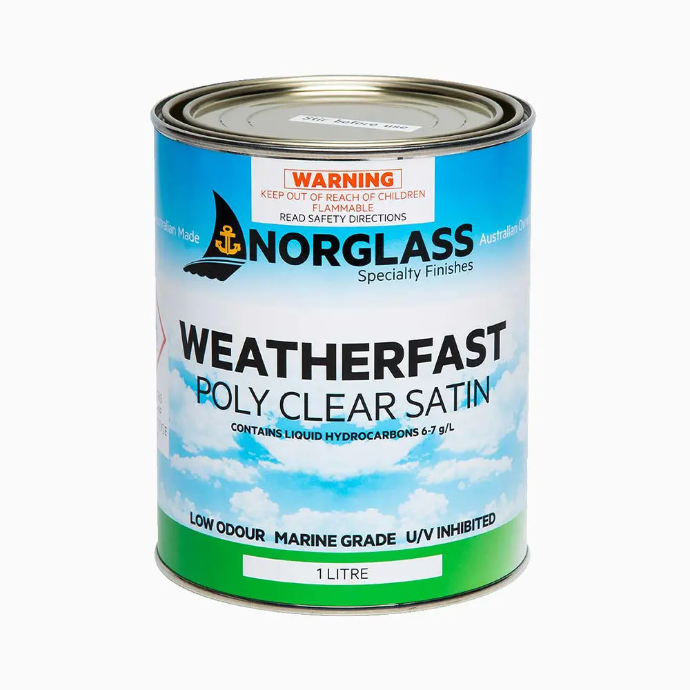 Norglass Weatherfast Poly Clear Satin 1L Marine Varnish Uv Resistant 1