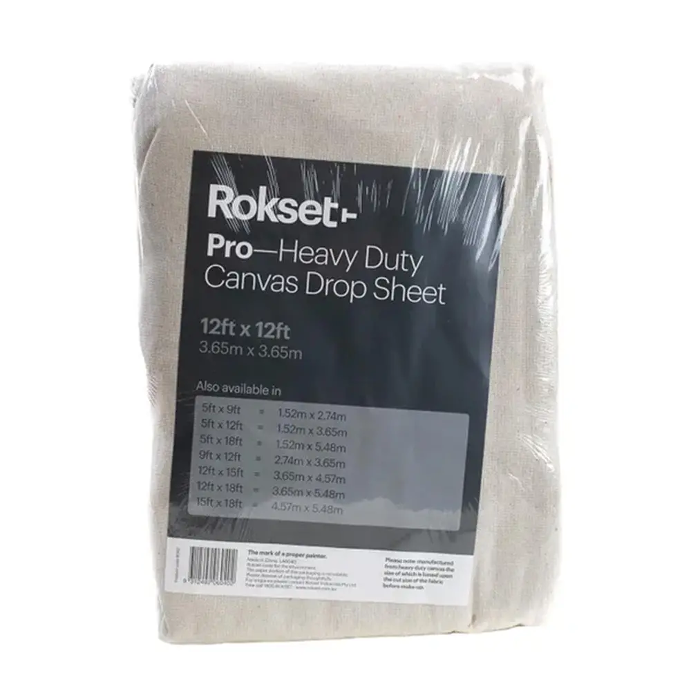 Rokset Pro Heavy Duty Canvas Drop Sheet 12 X 12 Feet 3.65 X 3.65 Metres 1