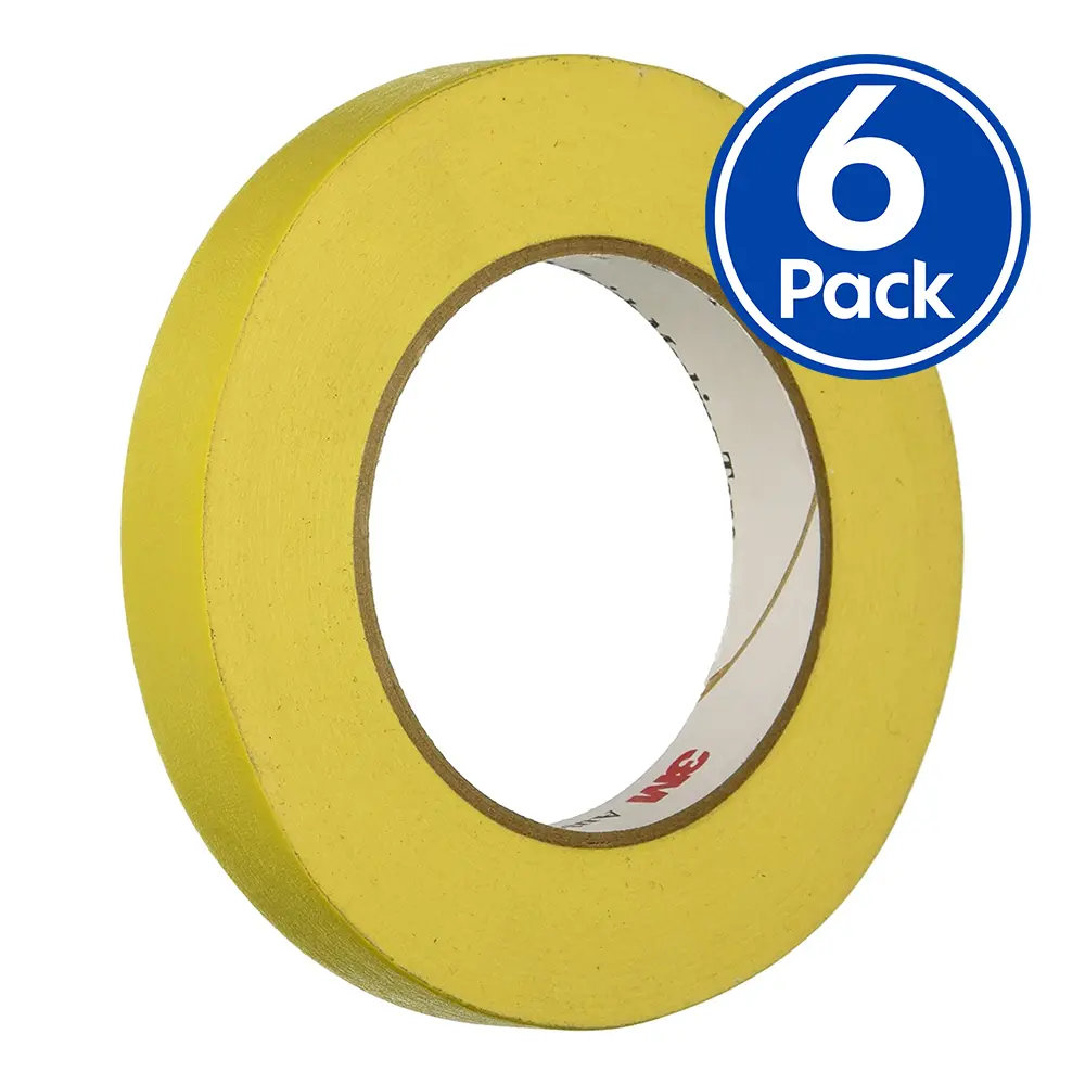 3M 06652 Yellow Automotive Refinish Masking Tape 388N 18Mm X 55M X 6 Pack 1
