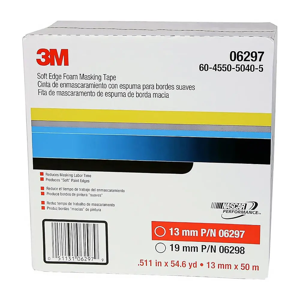 3M 06297 Soft Edge Foam Masking Tape 13Mm X 50M Door & Bonnet Sealer 1
