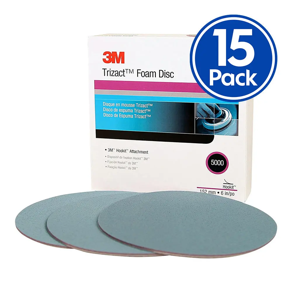 3M 30662 Trizact Foam Sanding Disc 150Mm 6" 5000 Grit Hookit X 15 Pack Box 1