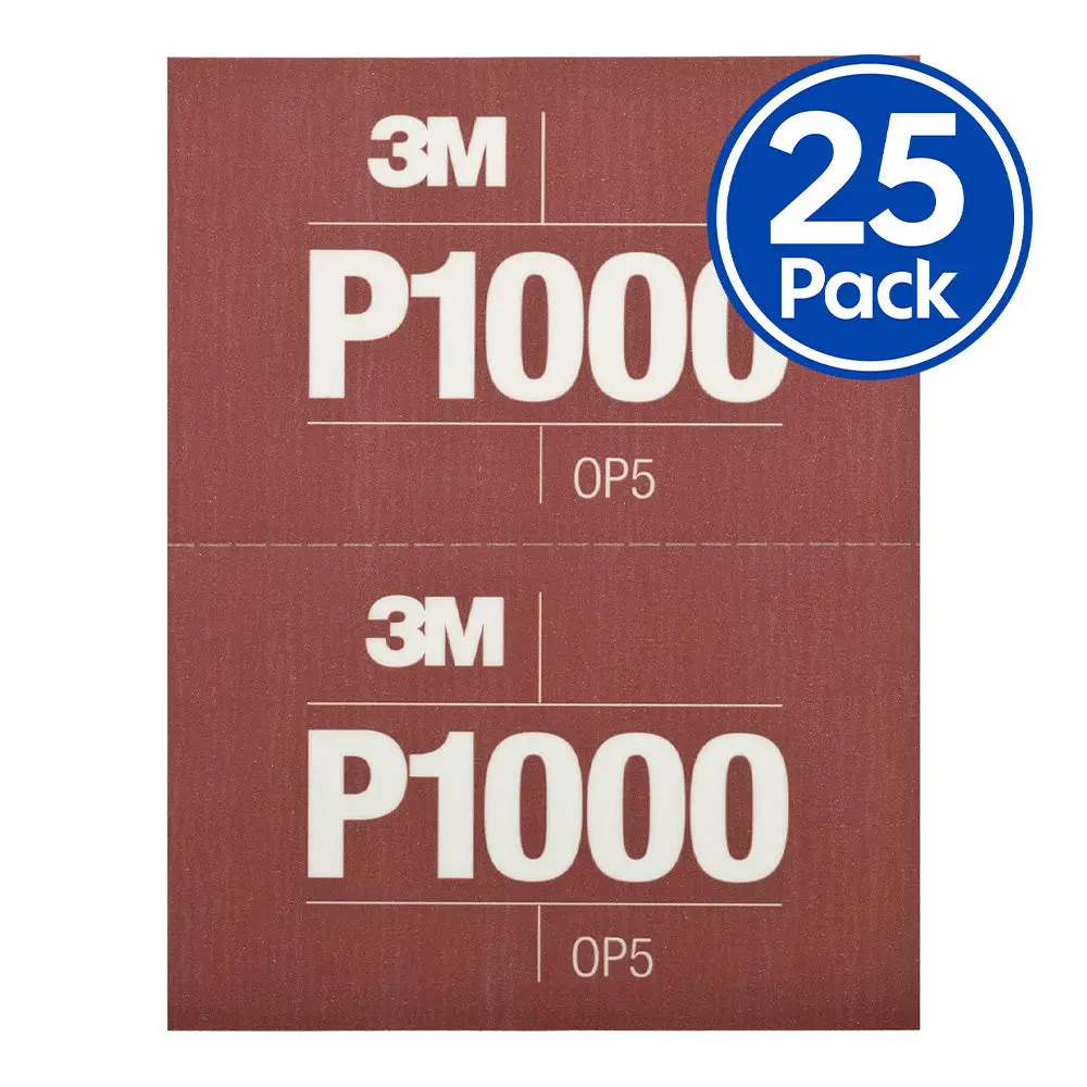 3M 34341 Flexible Abrasive Hookit Sanding Sheets P1000 Grit 5.5" X 6.8" X 25 Pack 1