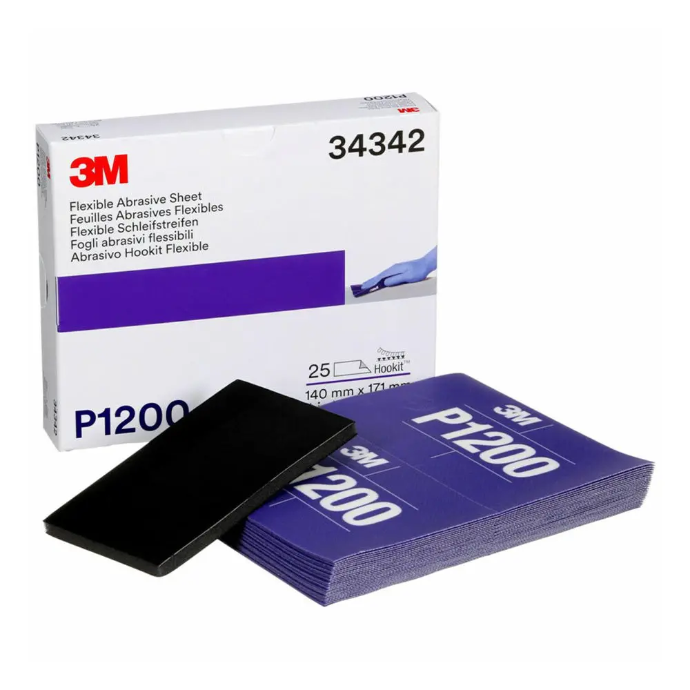 3M 34342 Flexible Abrasive Hookit Sanding Sheets P1200 Grit 5.5" X 6.8" X 25 Pack 1
