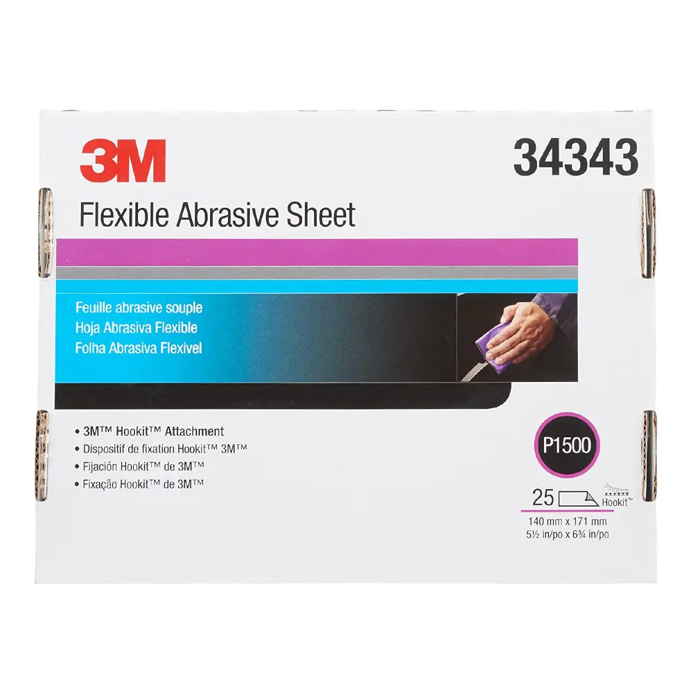3M 34343 Flexible Abrasive Hookit P1500 Grit 5.5" X 6.8" X 25 Pack Hand Sheets Sanding 1