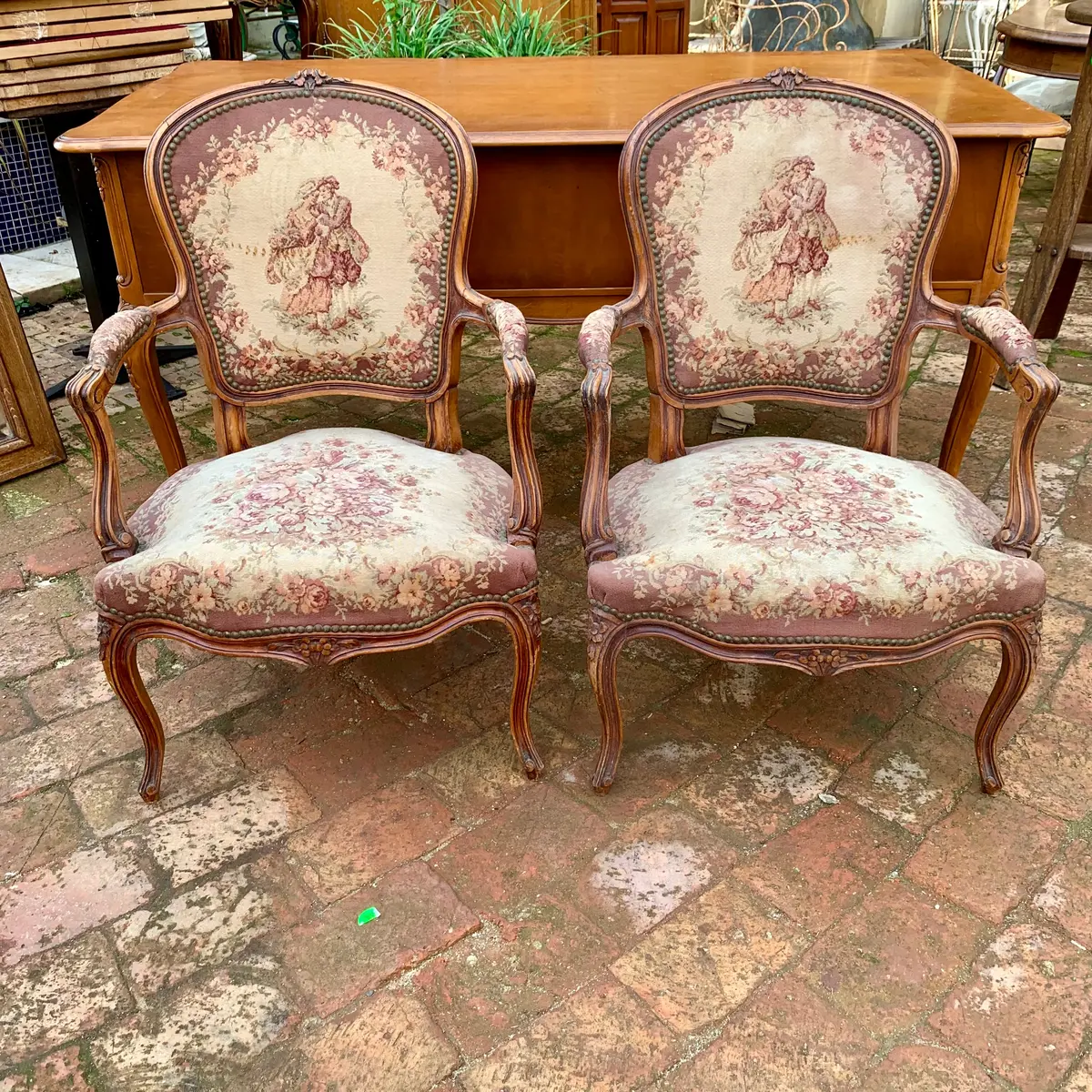 A Pair Of Antique Walnut Armchairs - Sold 1