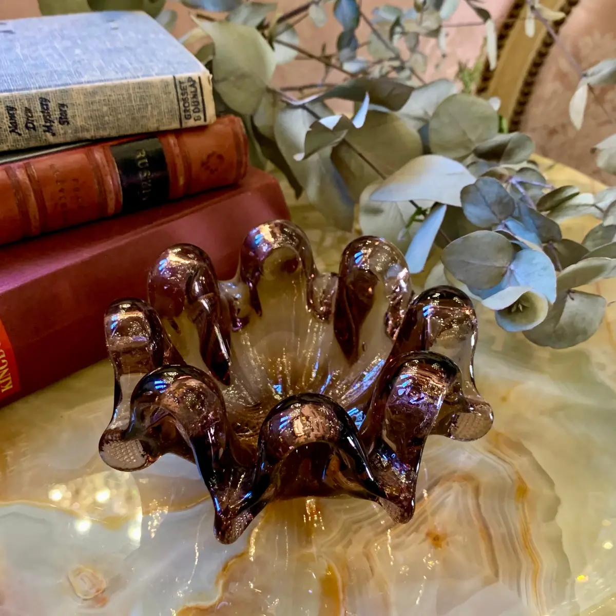 Unique Ridged Plum Murano Dish - Sold 1