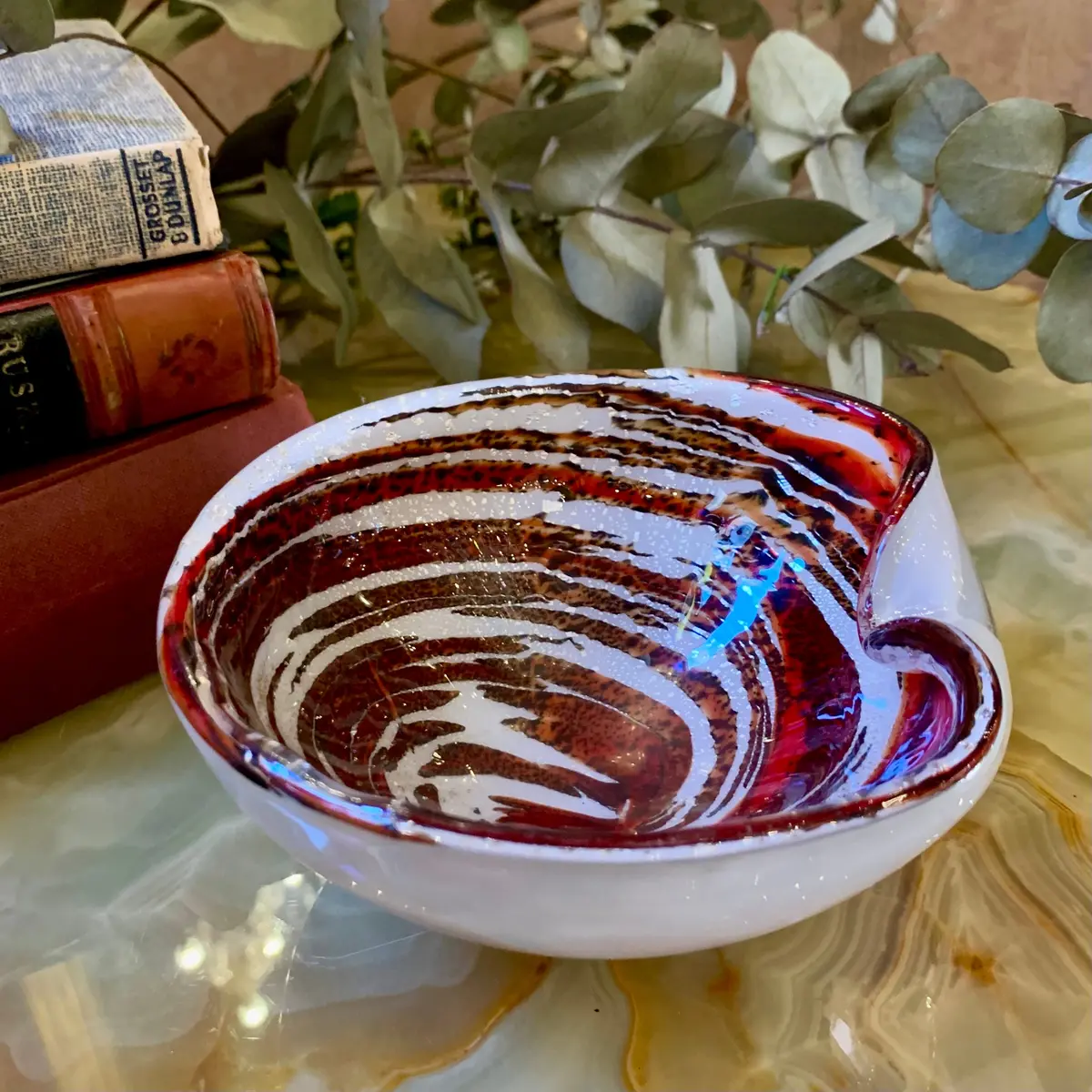 Swirled Red And Flecked White Murano Ashtray - Sold 1