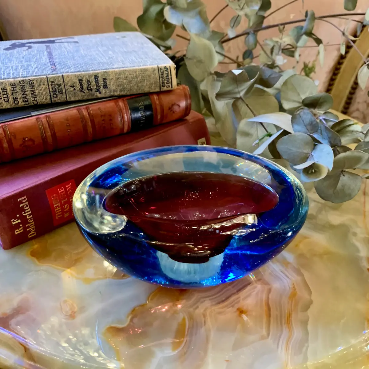 Heavy Carmine And Blue Murano Ashtray - Sold 1