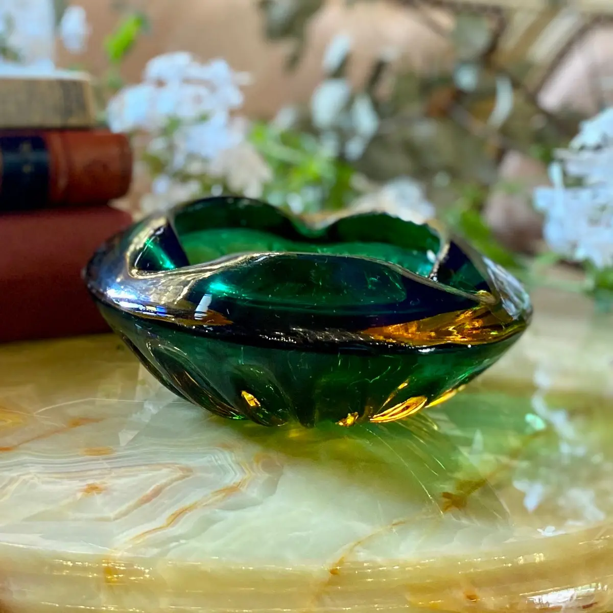 Vintage Emerald And Amber Murano Ashtray - Sold 1