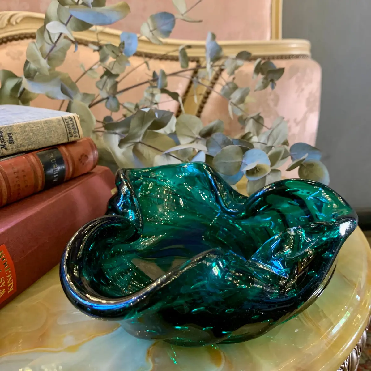 Beautiful Controlled Bubbles Emerald Green Murano Ashtray 2