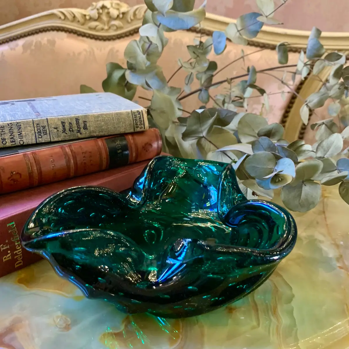 Beautiful Controlled Bubbles Emerald Green Murano Ashtray 1