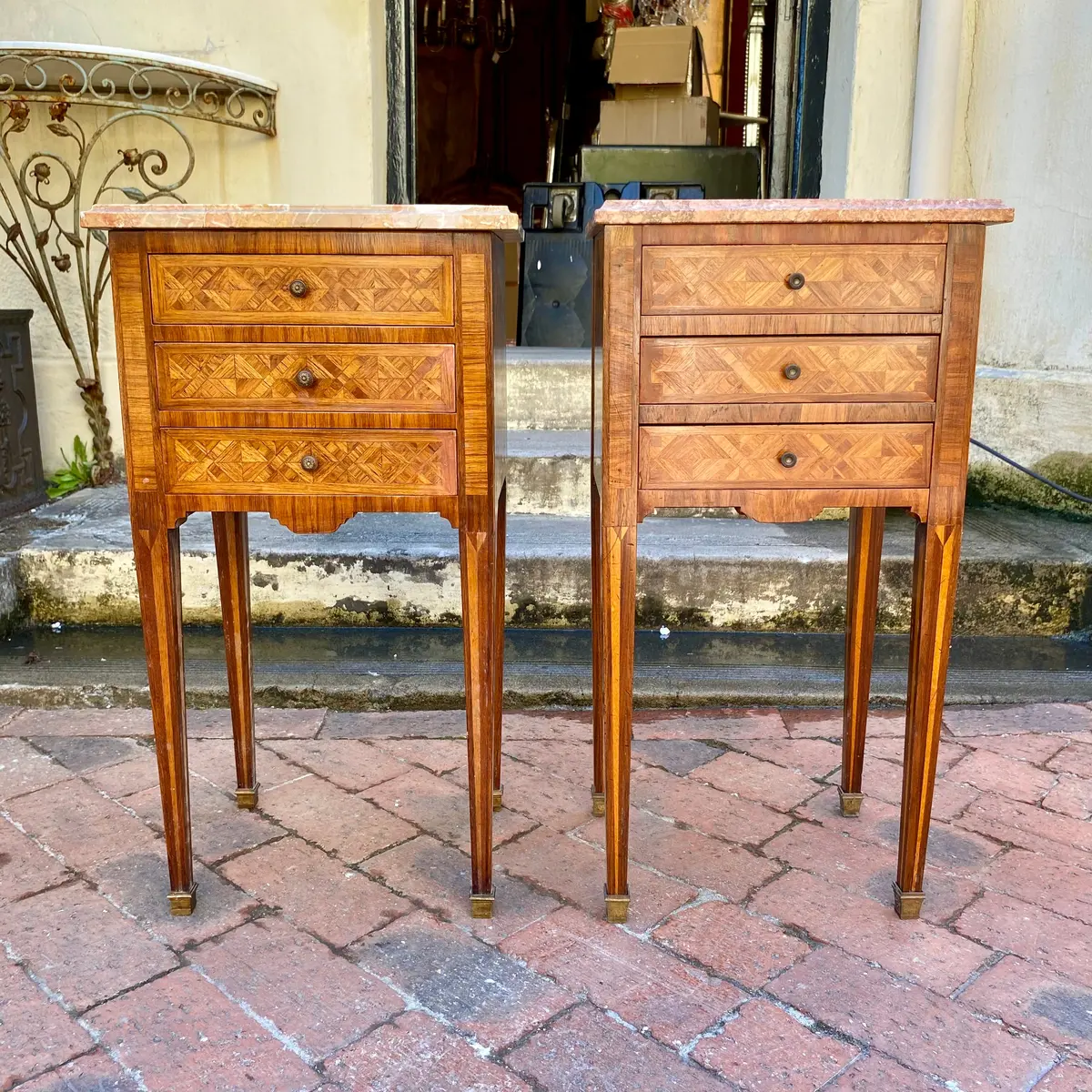 Pair Of Antique French Cherry Wood Pedestals - Sold 1
