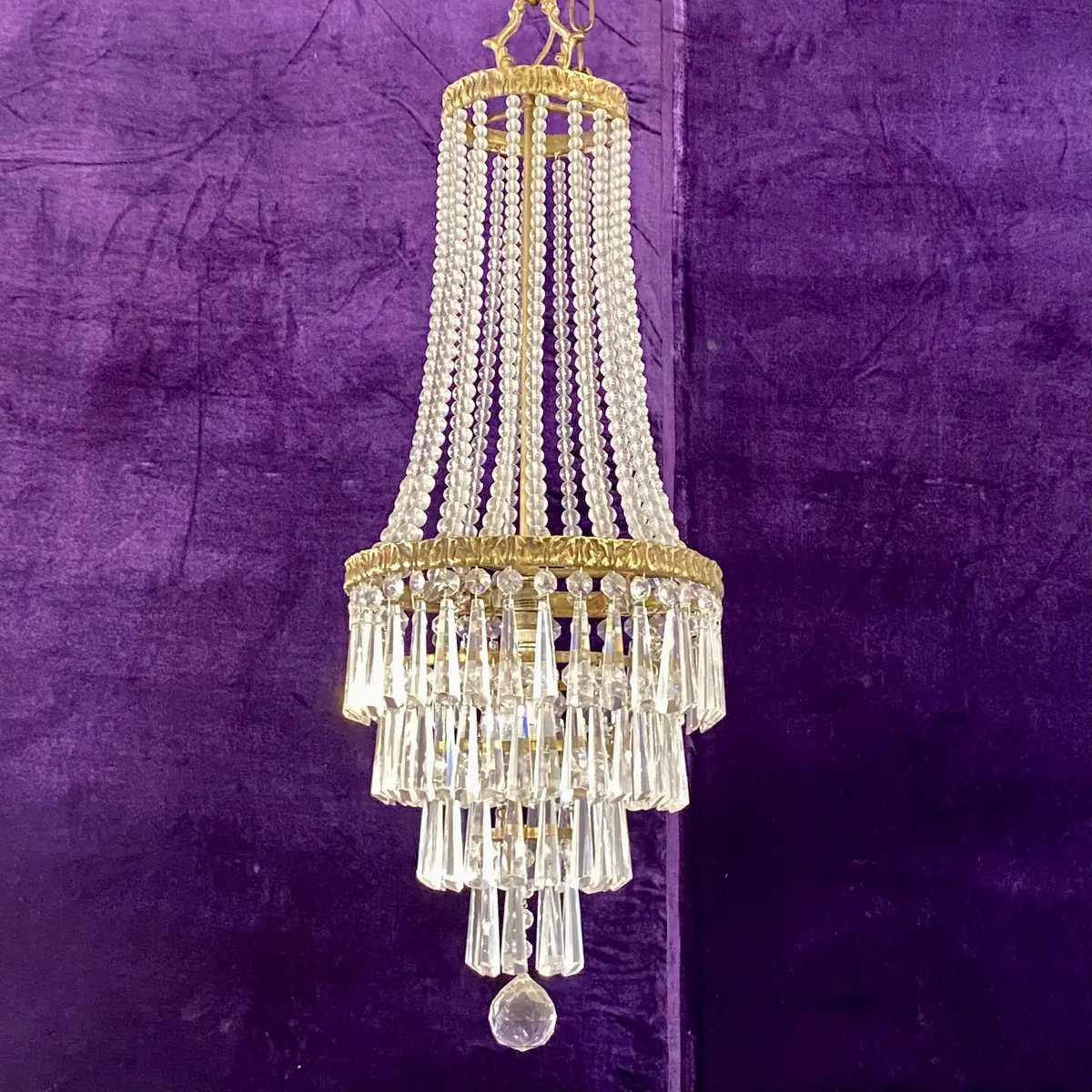 Crystal And Brass Neoclassical With Waterfall Crystals 1