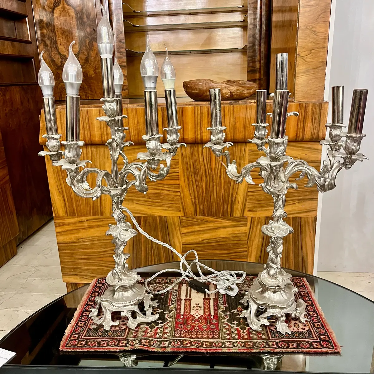 Pair Of Antique Candelabras, Nickel Plated 1