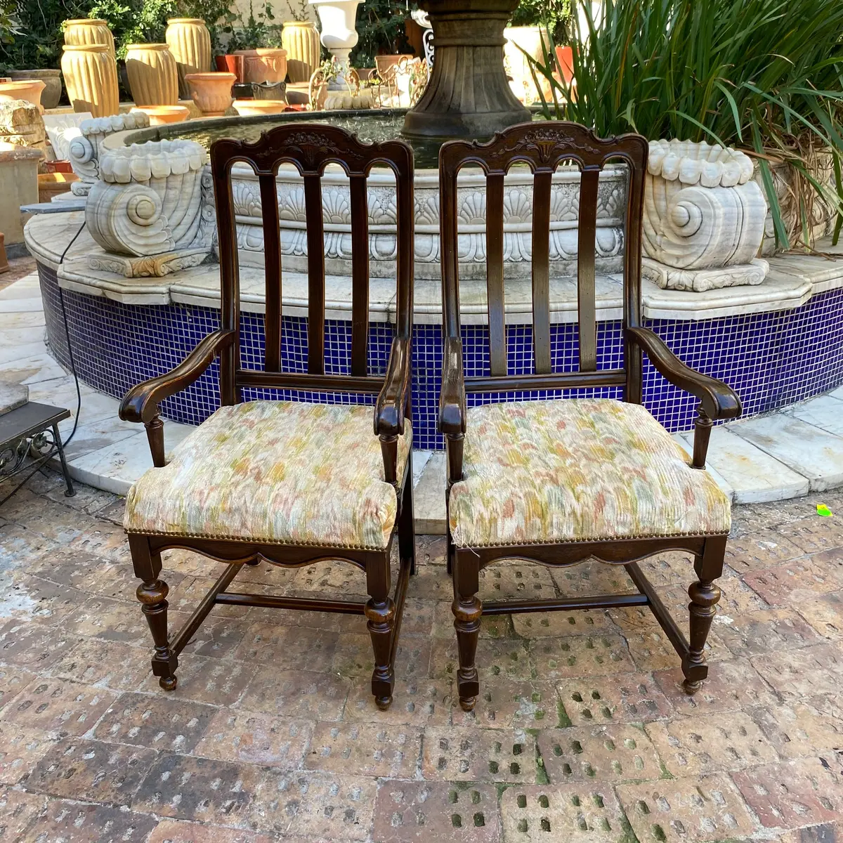 Antique Pair Of Dark Wood Dining Chairs 1