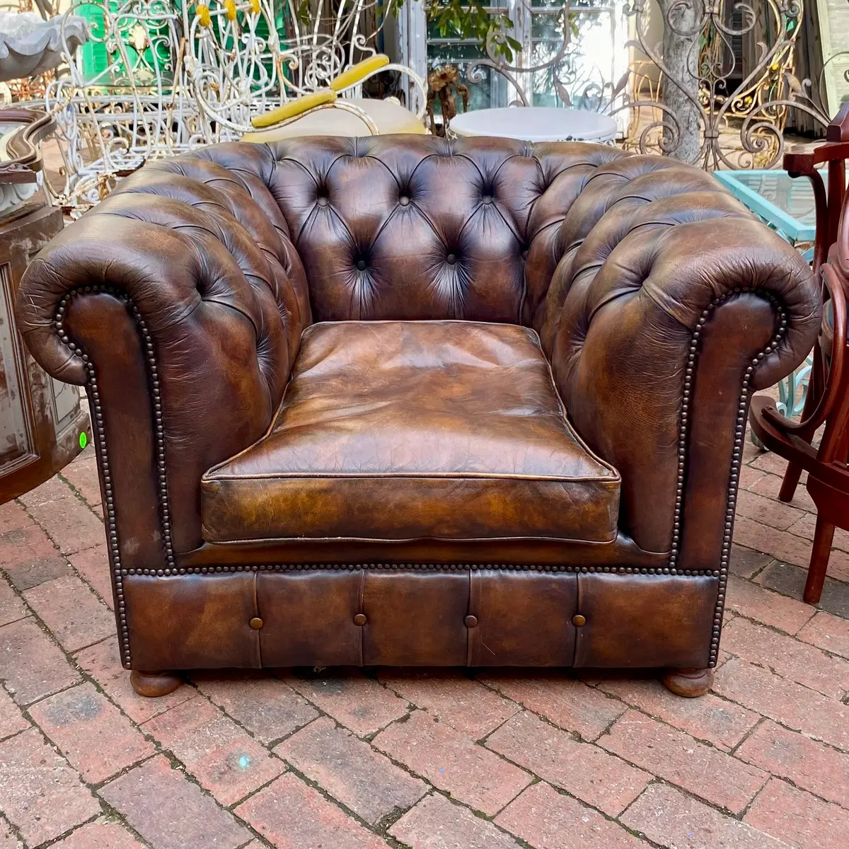 Beautiful Brown Leather Chesterfield Armchair - Sold 1