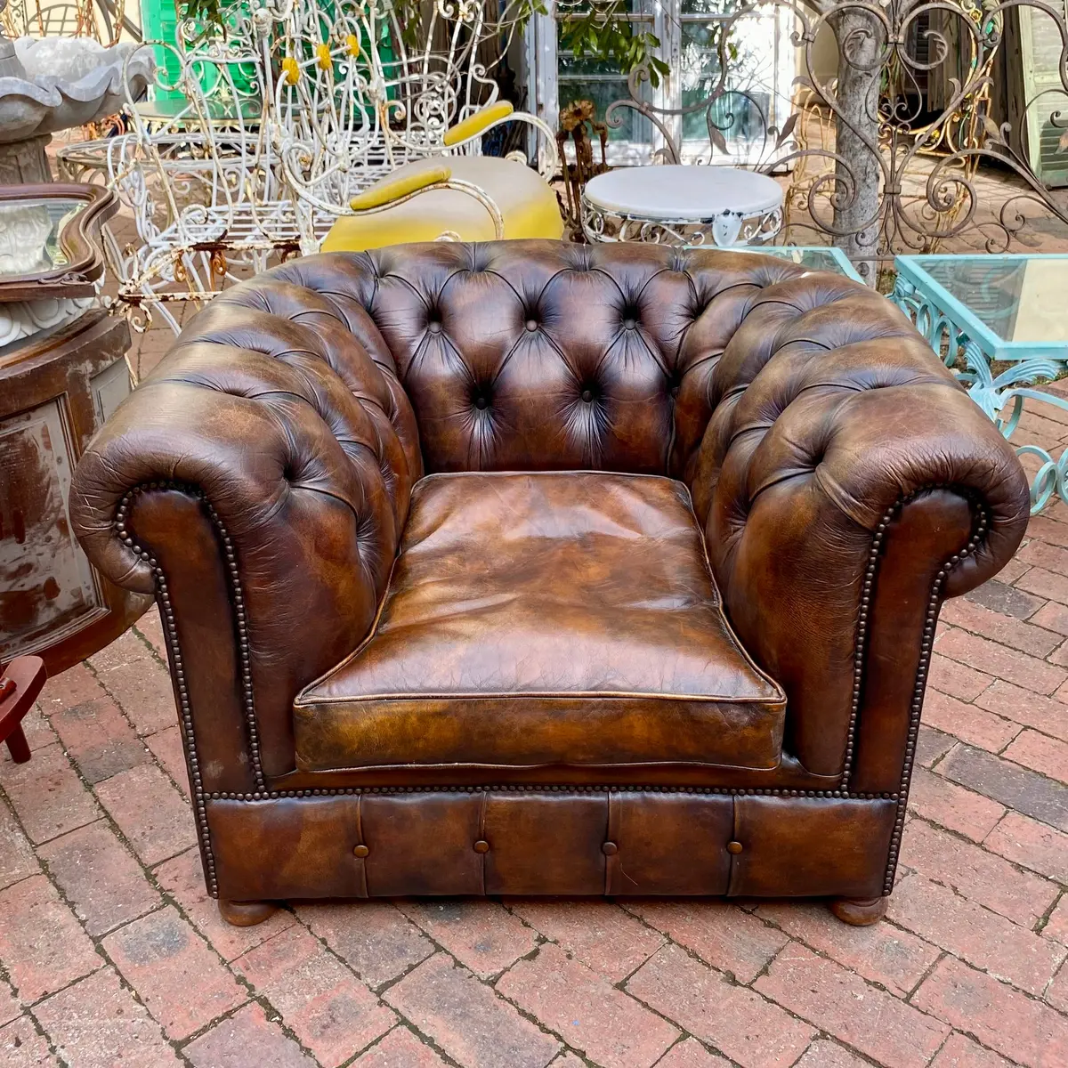 Beautiful Brown Leather Chesterfield Armchair - Sold 2