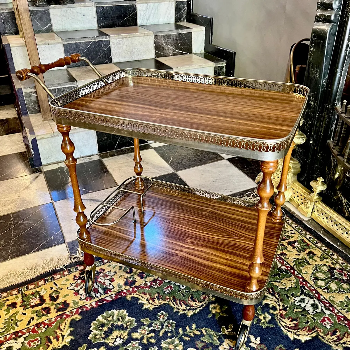 Vintage Two-Tier Drinks Trolley With Brass Gallery, C. 1960S - Sold 1